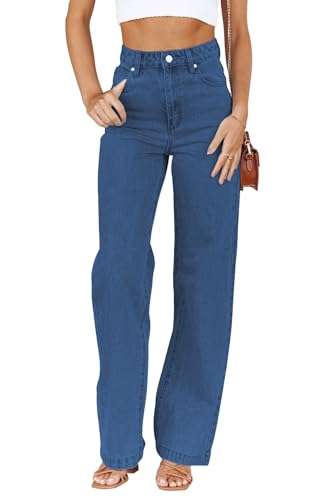 ETTELO Damen-Jeans, mittlere Taille, gerades Bein, locker, dehnbar, leicht, Bauchkontrolle, trendige Jeans für Damen 2023, Marineblau, 42 von ETTELO