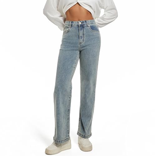 ETTELO Damen-Jeans, mittlere Taille, gerades Bein, locker, dehnbar, leicht, Bauchkontrolle, trendige Jeans für Damen 2023, Medium Vintage Blue, 36 von ETTELO