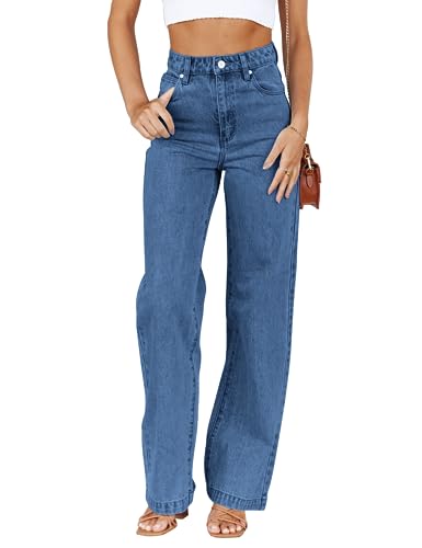 ETTELO Damen-Jeans, mittlere Taille, gerades Bein, locker, dehnbar, leicht, Bauchkontrolle, trendige Jeans für Damen 2023, jeans blue, 34 von ETTELO