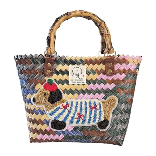 ETUCYNG Gewebter Strandtasche 22x21x12cm Mesh Strandtasche Familie Pp Damen Häkeltasche Große Handtasche Summer Stroh Handtasche Schultertasche Für Einkaufen Urlaub Reisen Alltag von ETUCYNG