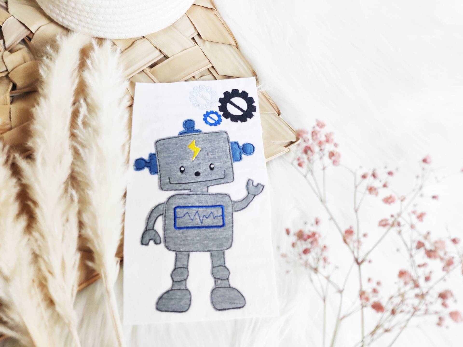 Kleiner Roboter Robot Grau Blau Aufnäher Schultüte Einschulung Mit/Ohne Schrauben von ETeast2011