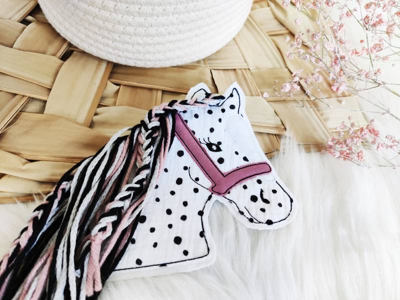 xl Pony Pferd Schimmel 3D Haare Flechten Weiss Rosa Schwarz Button Für Schultüte Applikation Aufnäher von ETeast2011