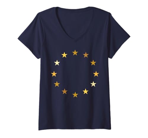 Damen EU Europäische Union Fahne Flagge Sterne Europa Symbol T-Shirt mit V-Ausschnitt von EU Fahne Flagge Symbol Europäische Union Sterne