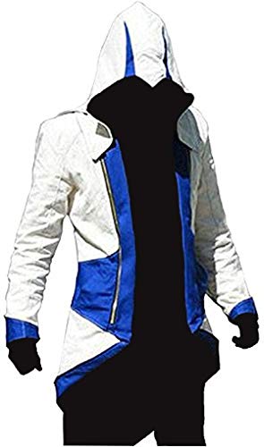 Connor Kenway Kostüm Assassins Creed 3 Hoodie Jeansjacke Gr. XXL, blau / weiß von EU Fashions