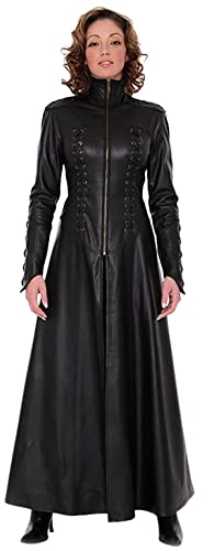 Langer Trenchcoat für Damen, aus echtem Lammfell, Ledermantel, volle Länge, Gothic-Stil, Größe XS (schwarz), Leder von EU Fashions