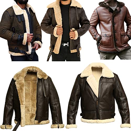 EU Fashions B3 Bomber Sheepskin Shearling Leather Jacket RAF Aviator Fighter Pilots WW2 Winter Fur Jacket for Men von EU Fashions