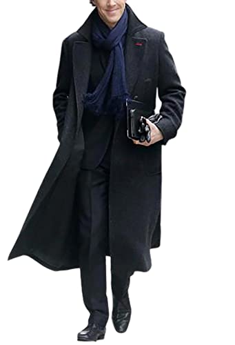 EU Fashions Benedict Cumberbatch Sherlock Holmes Herren Trenchcoat aus Wolle, Schwarz Gr. XXL, Schwarz – Wollmantel. von EU Fashions