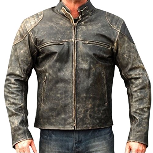 EU Fashions Cafe Racer Herren Bikerjacke, Antik-Optik, Schwarz, Schwarz – Cafe Racer Antik Distressed Black Jacke, XXXL von EU Fashions