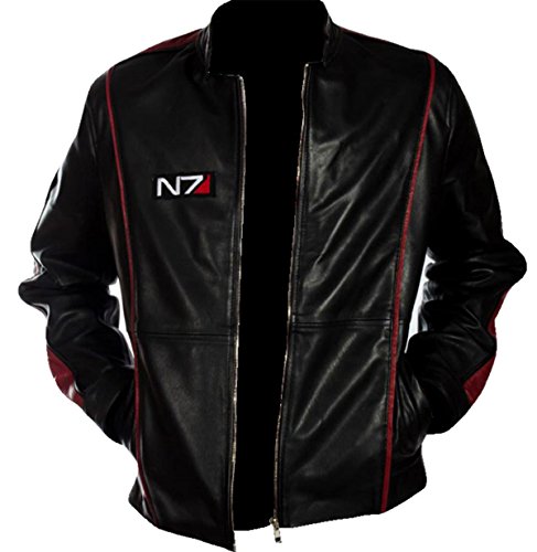 EU Fashions Damen Lederjacke Commander Shepard Street Fighter Mass Effect N7 Logo Schwarz Gr. L, Schwarz – Mass Effect Kunstleder Jacke Herren von EU Fashions