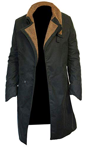 EU Fashions Herren Blade Runner 2049 Ryan Gosling Herren Schwarz Baumwolle Pelz Trenchcoat Langer Mantel, Schwarz , XL von EU Fashions