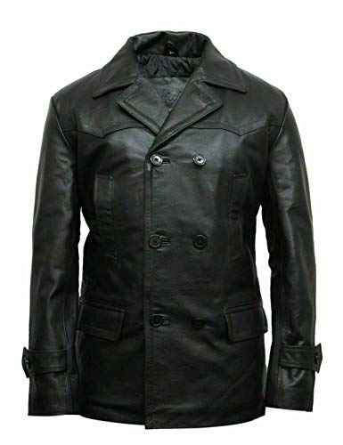 EU Fashions Herren Militär Doppelbrust WW2 U-Boot Deutscher Pfau Gr. XX-Large, Schwarz / Echtleder von EU Fashions