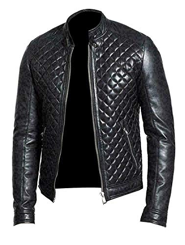 EU Fashions Herren Vintage Motorrad Cafe Racer Retro Moto Distressed Lederjacke, Schwarz – gesteppte Bikerjacke, XXL von EU Fashions