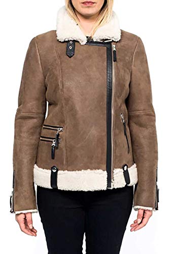 EU Fashions Virgin River Melinda Monroe Kunstfell Shearling Braun Wildleder Damen Winter Bomberjacke Damen Mäntel Gr. Medium, Braun – Damen Mäntel von EU Fashions