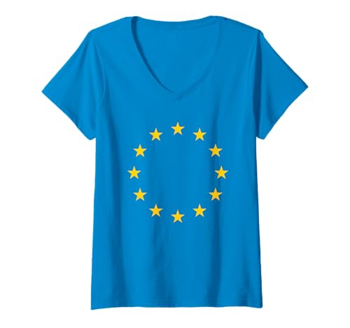 Damen EU Flagge Europa Europäische Union T-Shirt mit V-Ausschnitt von EU Flag Europe European Union Apparel