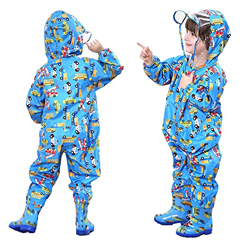 FILOWA Regenmantel Kinder Matschanzug mit Kapuze Wasserdicht Regenanzug Atmungsaktiv Regenkleidung Einteilig Regen Overalls Regenjacke Outdoor Regenoverall Jungen Mädchen 1-3 Jahre,Blau von FILOWA