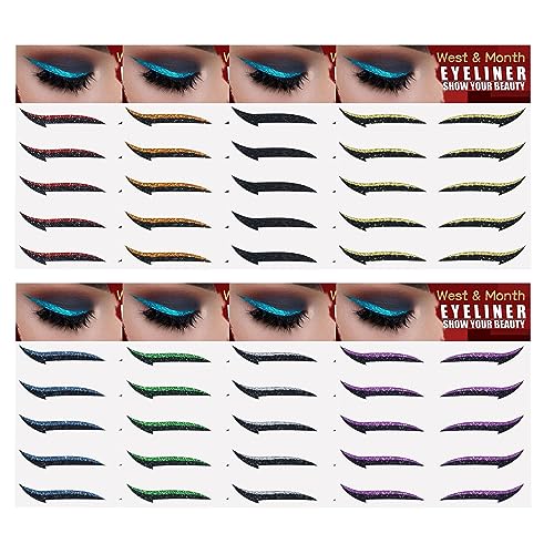 Aufkleber Eyeliner Glitzer, Instant Selbstklebende Eyeliner-Schablone 5 Paar, Aufkleber-Eyeliner-Werkzeug, Make-up-Eyeliner-Aufkleber, geflügelte Eyeliner-Schablone für Eubeisaqi von EUBEISAQI