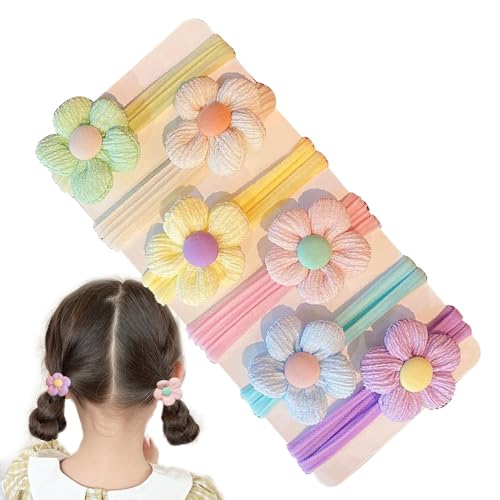 Haargummis für Kleinkind-Mädchen, 6 x Blumenschleifen-Bänder, leichtes Haar-Accessoire, Pferdeschwanz-Halter für dickes oder dünnes Haar von EUBEISAQI