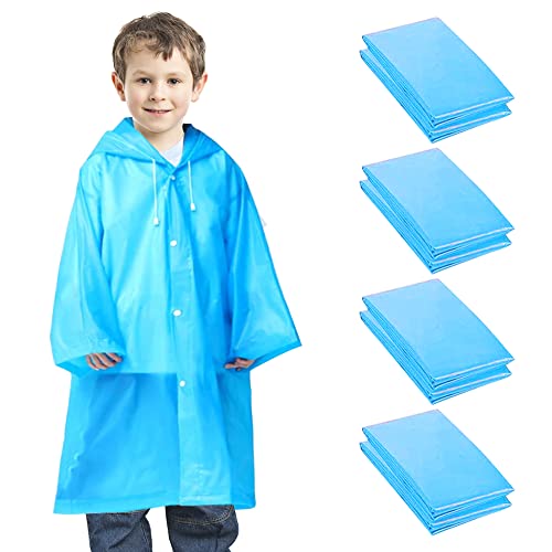 Regenponcho Regenmantel für Mädchen Jungen, 4 Stück Regenbekleidung Regencape Regenjacke Wasserdicht für Disney, Wandern, Radfahren, Camping und Reisen (Blau) von EUBSWA