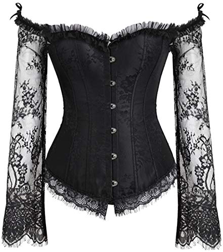 EUDOLAH Damen Corsage Vintage Corsett Gothic Bustier Vollbrust Top mit Ärmel Gothic Korsett Bauchweg Bustiers Top (Medium A-Schwarz) von EUDOLAH