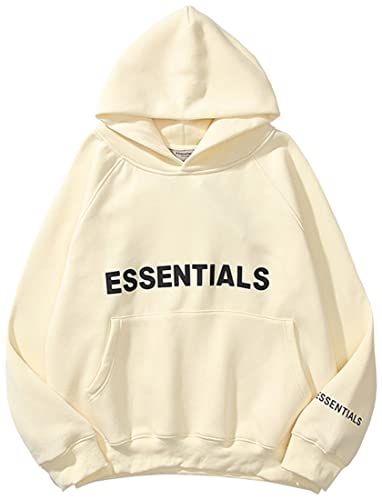 EUDOLAH Damen Herren Langarm Fleece Kapuzenpullover Hip Hop Essentials Hoodie Sweatshirt Paare Unisex Kapuzenjacke mit Tasche Z-Beige L von EUDOLAH