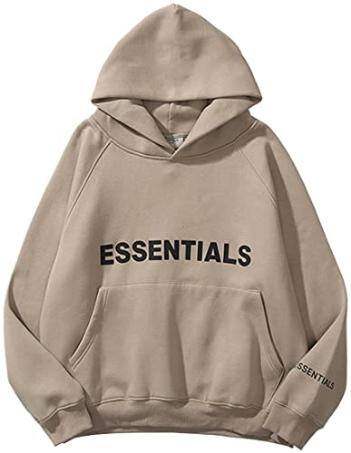 EUDOLAH Damen Herren Langarm Fleece Kapuzenpullover Hip Hop Essentials Hoodie Sweatshirt Paare Unisex Kapuzenjacke mit Tasche Z-Braun L von EUDOLAH