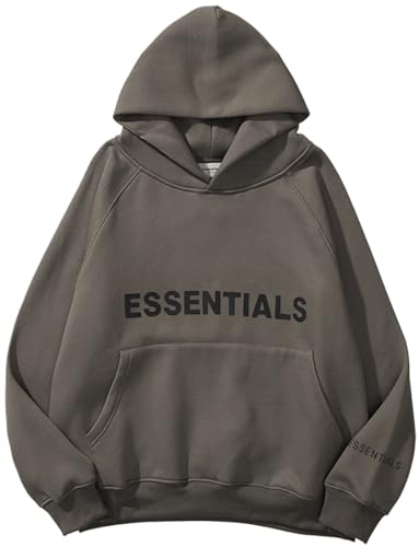 EUDOLAH Damen Herren Langarm Fleece Kapuzenpullover Hip Hop Essentials Hoodie Sweatshirt Paare Unisex Kapuzenjacke mit Tasche Z-Grau Grün XL von EUDOLAH