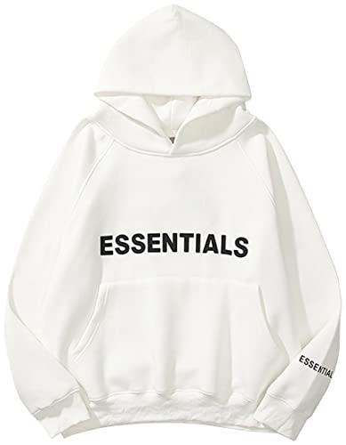 EUDOLAH Damen Herren Langarm Fleece Kapuzenpullover Hip Hop Essentials Hoodie Sweatshirt Paare Unisex Kapuzenjacke mit Tasche Z-Weiß L von EUDOLAH