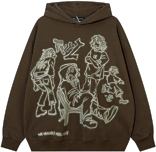 EUDOLAH Damen Herren Y2K Hoodie Charakter Graffiti Kapuzenpullover Langarm Unisex Oversized Sweater mit Kapuze 01 Braun XL von EUDOLAH