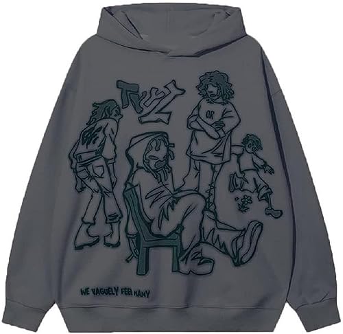 EUDOLAH Damen Herren Y2K Hoodie Charakter Graffiti Kapuzenpullover Langarm Unisex Oversized Sweater mit Kapuze Grau L von EUDOLAH