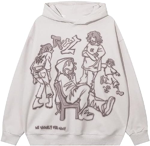 EUDOLAH Damen Herren Y2K Hoodie Charakter Graffiti Kapuzenpullover Langarm Unisex Oversized Sweater mit Kapuze Weiß L von EUDOLAH