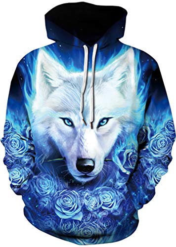 EUDOLAH Damen Kaputzenpullover mit Tasche Herbst Winter 3D Druck Textildruck Hoodie mit Kapuze (L-XL, A-Schnee Wolf) von EUDOLAH