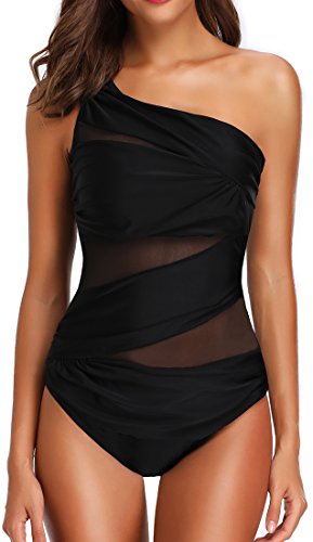 EUDOLAH Damen Tankinis Sexy Uni Bandeau Figurformender Beachwear (L, Black-FR) von EUDOLAH