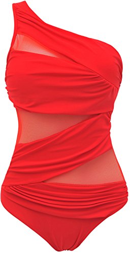 EUDOLAH Damen Tankinis Sexy Uni Bandeau Figurformender Beachwear (Large, Rot-FR) von EUDOLAH