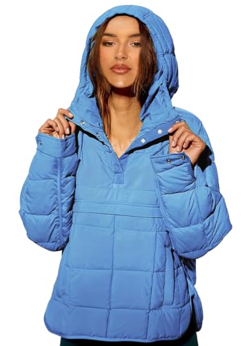 EUDOLAH Damen Winterjacke Warm Steppjacke Übergangsjacke Stehkragen Wintermantel mit Kapuze Blau S von EUDOLAH