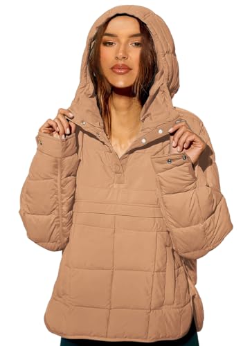 EUDOLAH Damen Winterjacke Warm Steppjacke Übergangsjacke Stehkragen Wintermantel mit Kapuze Braun M von EUDOLAH