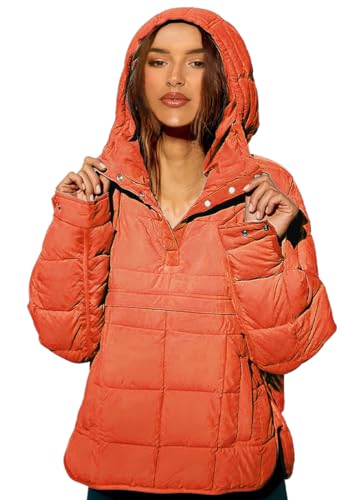EUDOLAH Damen Winterjacke Warm Steppjacke Übergangsjacke Stehkragen Wintermantel mit Kapuze Orange S von EUDOLAH