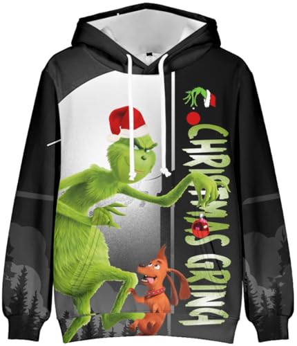 EUDOLAH Herren 3D Weihnachten Kapuzenpullover Hooded Christmas Langarm Kordelzug Unisex Sweatshirt mit Tasche Grün-05 M von EUDOLAH