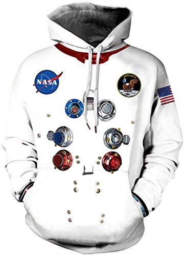 EUDOLAH Herren Hoodies 3D Druck NASA Astronaut Logo Kapuzenpullover mit Tasche (3XL Weiß) von EUDOLAH