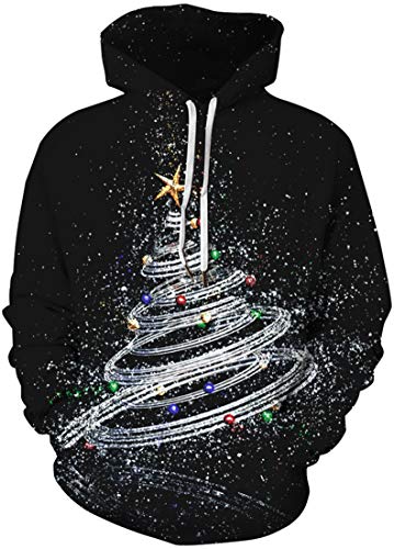 EUDOLAH Herren Hoodies 3D Druck Weihnachten Motiv mit Tasche (2XL 1-Weihnachtsbaum) von EUDOLAH