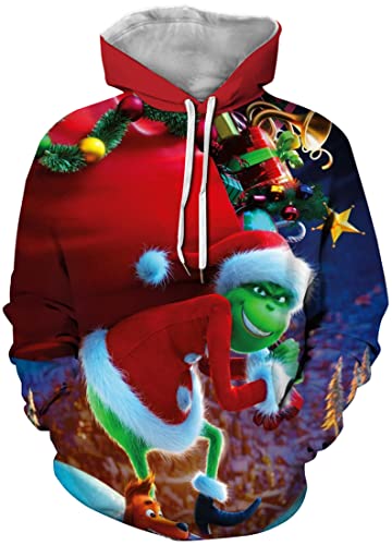 EUDOLAH Herren Hoodies 3D Druck Weihnachten Motiv mit Tasche (3XL 1-grün 4) von EUDOLAH