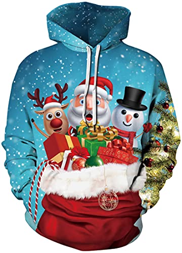 EUDOLAH Herren Hoodies 3D Druck Weihnachten Motiv mit Tasche 3XL Blau von EUDOLAH