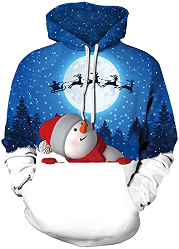 EUDOLAH Herren Hoodies 3D Druck Weihnachten Motiv mit Tasche 3XL Schneemann 428 von EUDOLAH