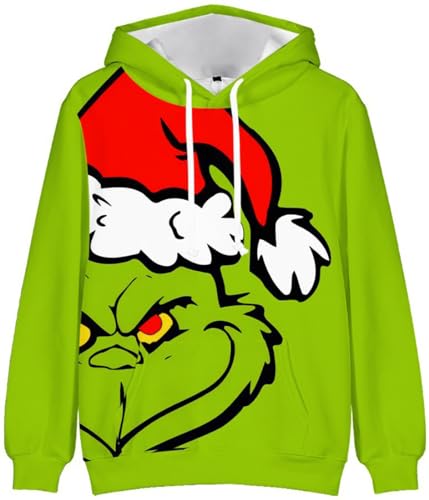 EUDOLAH Herren Hoodies 3D Druck Weihnachten Motiv mit Tasche L 1-grün 947 von EUDOLAH