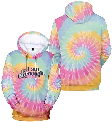 EUDOLAH Herren I Am Kenough Tie Dye Hoodie Print Kapuzenpullover Langarm Sweatshirt Unisex Kapuzenjacke mit Tasche Bunt-2 L von EUDOLAH