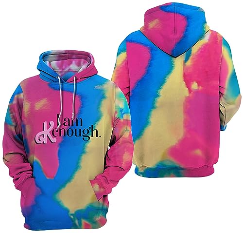 EUDOLAH Herren I Am Kenough Tie Dye Hoodie Print Kapuzenpullover Langarm Sweatshirt Unisex Kapuzenjacke mit Tasche Bunt L von EUDOLAH