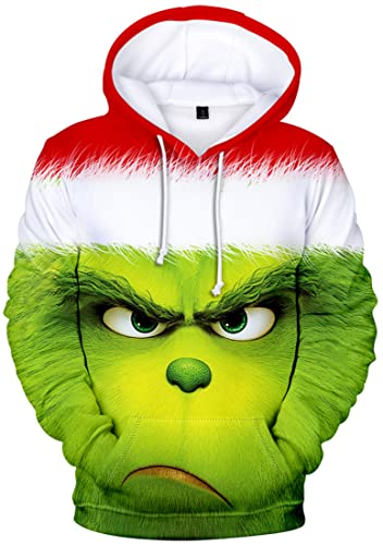 EUDOLAH Herren Kapuzenpullover 3D Druck Weihnachten Hooded X-Mas Langarm Hoodie Kordelzug Sweatshirt 00Grün-5 3XL von EUDOLAH