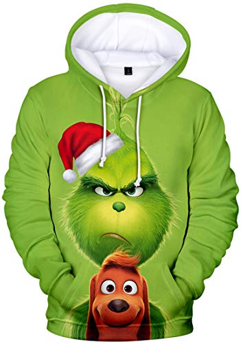 EUDOLAH Herren Kapuzenpullover 3D Druck Weihnachten Hooded X-Mas Langarm Hoodie Kordelzug Sweatshirt 00Grün-6 3XL von EUDOLAH