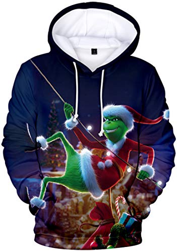 EUDOLAH Herren Kapuzenpullover 3D Druck Weihnachten Hooded X-Mas Langarm Hoodie Kordelzug Sweatshirt 00grün-20 M von EUDOLAH