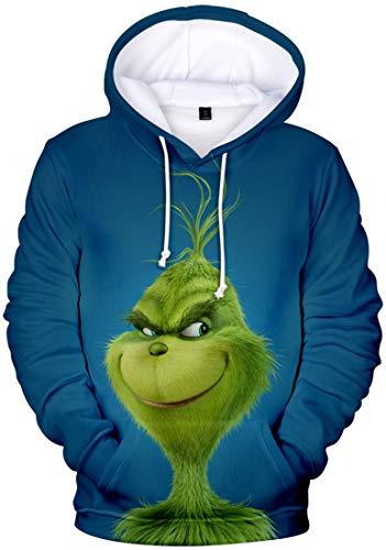 EUDOLAH Herren Kapuzenpullover 3D Druck Weihnachten Hooded X-Mas Langarm Hoodie Kordelzug Sweatshirt 00grün-3 L von EUDOLAH