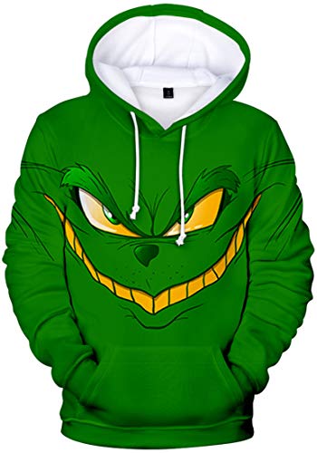 EUDOLAH Herren Kapuzenpullover 3D Druck Weihnachten Hooded X-Mas Langarm Hoodie Kordelzug Sweatshirt 00grün-4 3XL von EUDOLAH